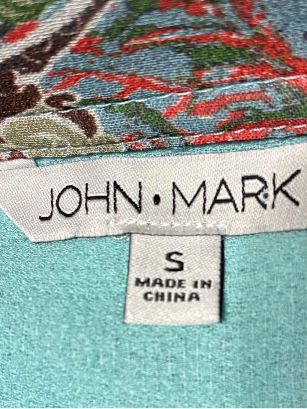 John Mark Teal Floral-Accent Button Top - Picture 6 of 9